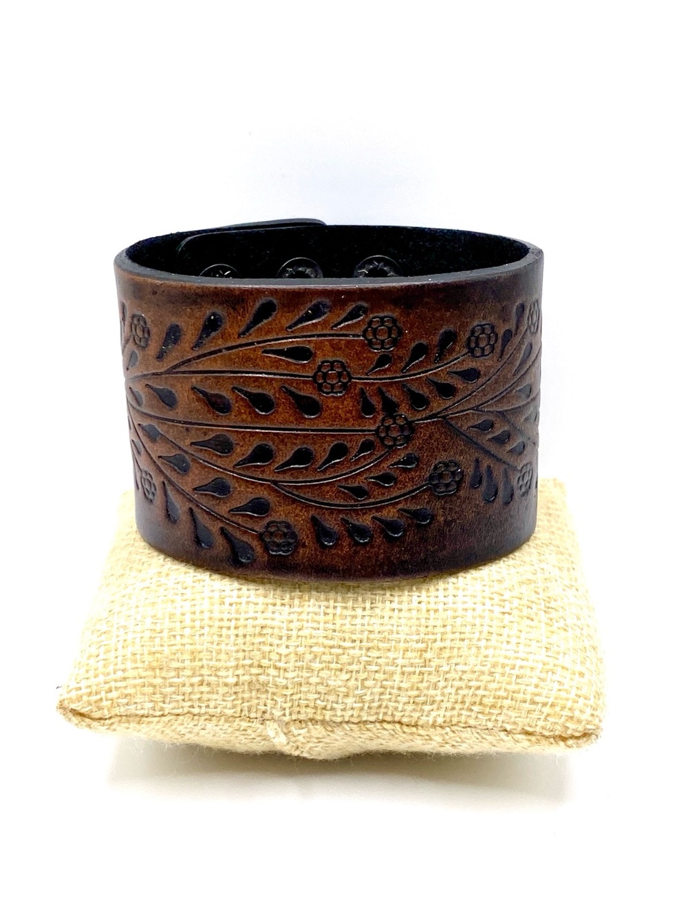 Rustic Floral Brown Cuff Bracelet
